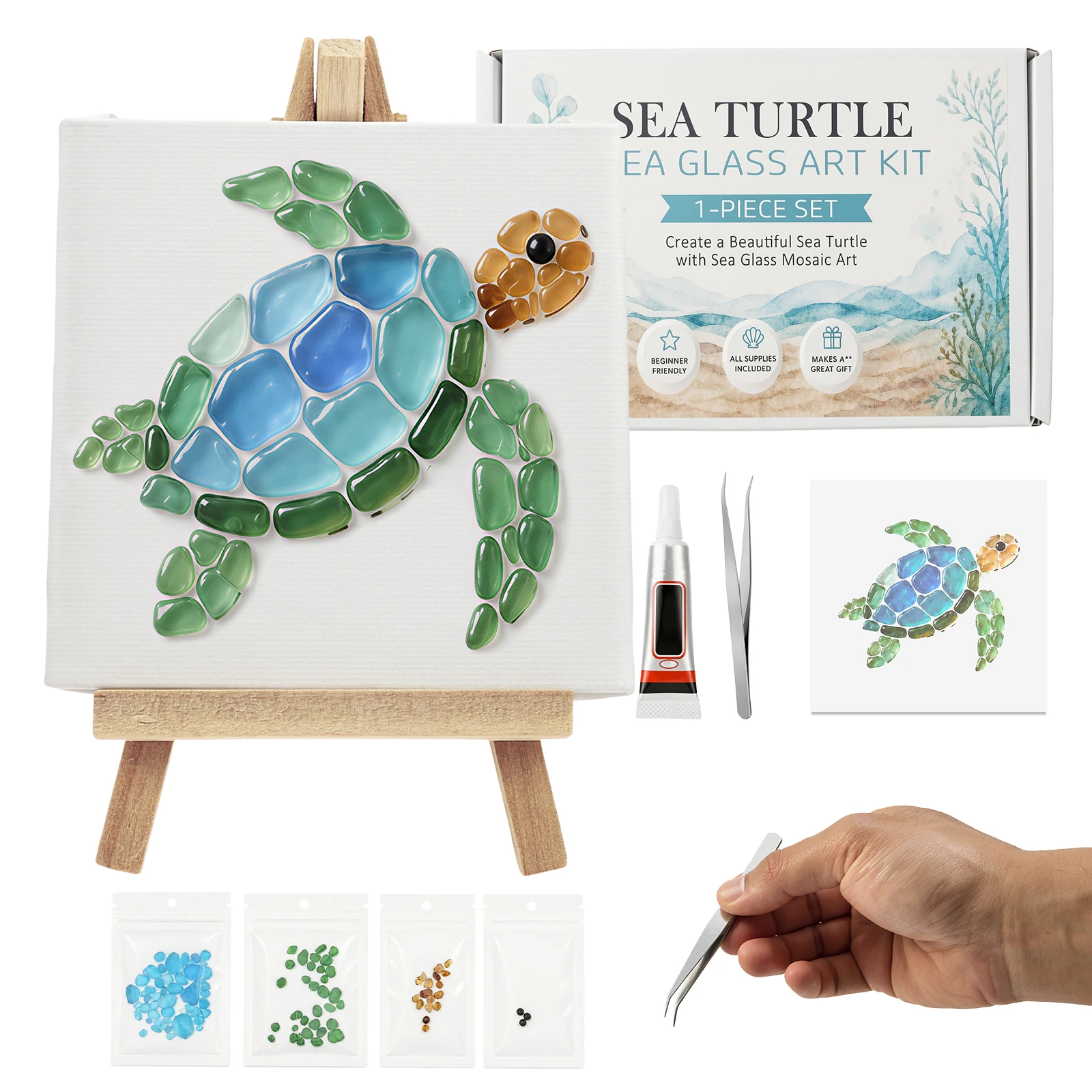 Art Craft Animals - DIYシーグラスモザイクアートキット 美しいオーシャンガーデンをイメージしたアート作品 カラフルなガラス片を使用したシーグラスクラフトキット 手作りギフト