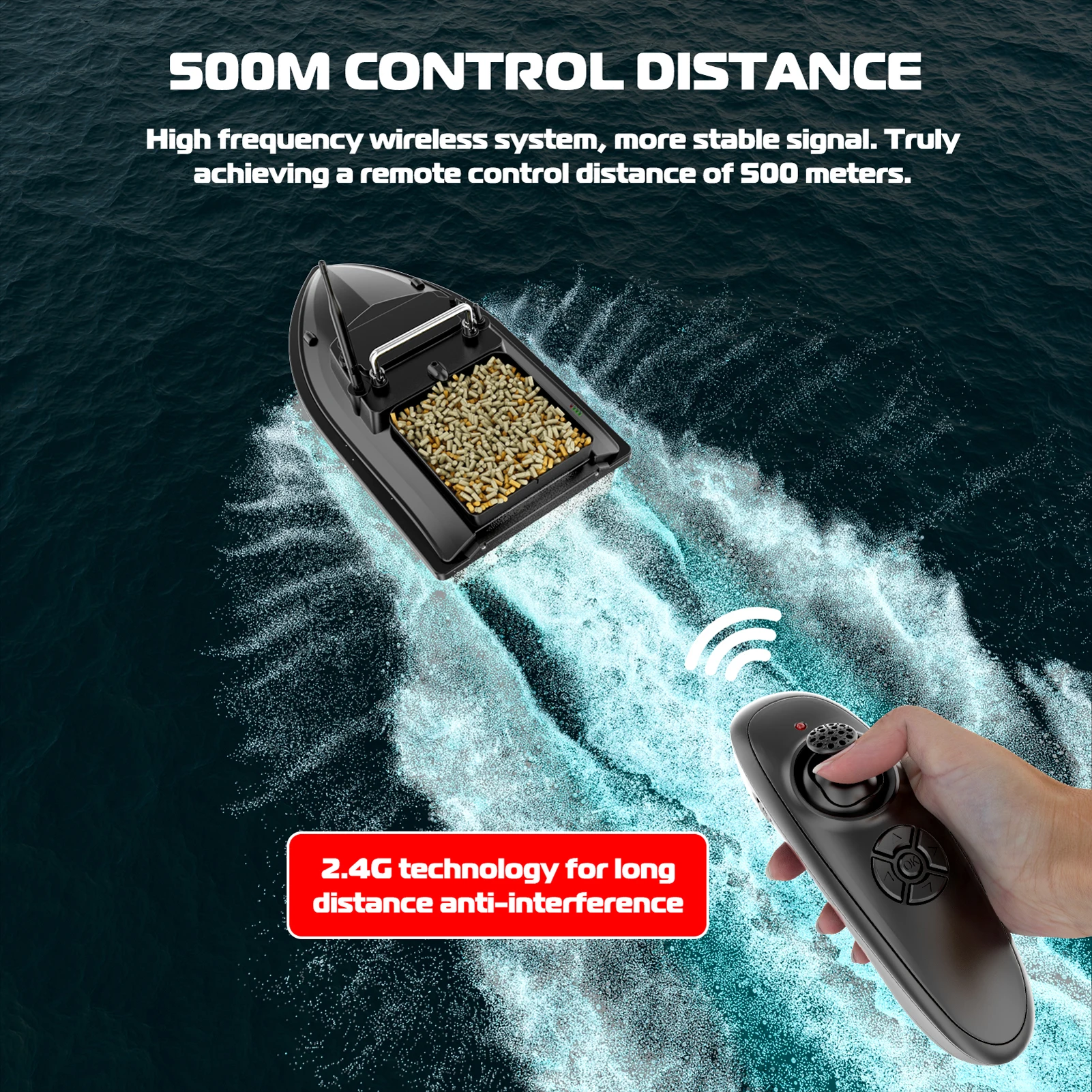 Smart Fishing Bait Boat 500m Radio Remote Control Fishing Bait Boat Lure Fishing RC Bait Boat Fishing 2KG Loading Night Light