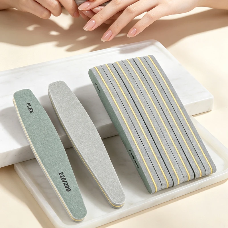 3/5/10/20Pcs Grey Nail Files 220/280 Grit Washable Sponge Nail Sanding File Double Sided Soft Buffer for Gel Nail Manicure Tools