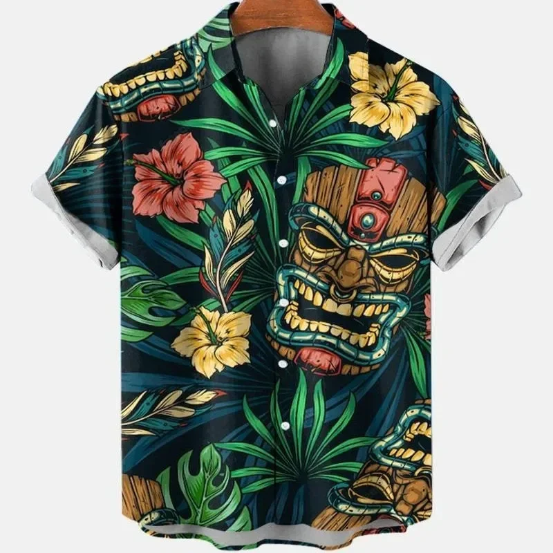 Skull Print Hawaii Shirt Men Women Fashion Casual Social Vocation Camisas Short Sleeve Turn Down Cuba Lapel Shirts Vintage