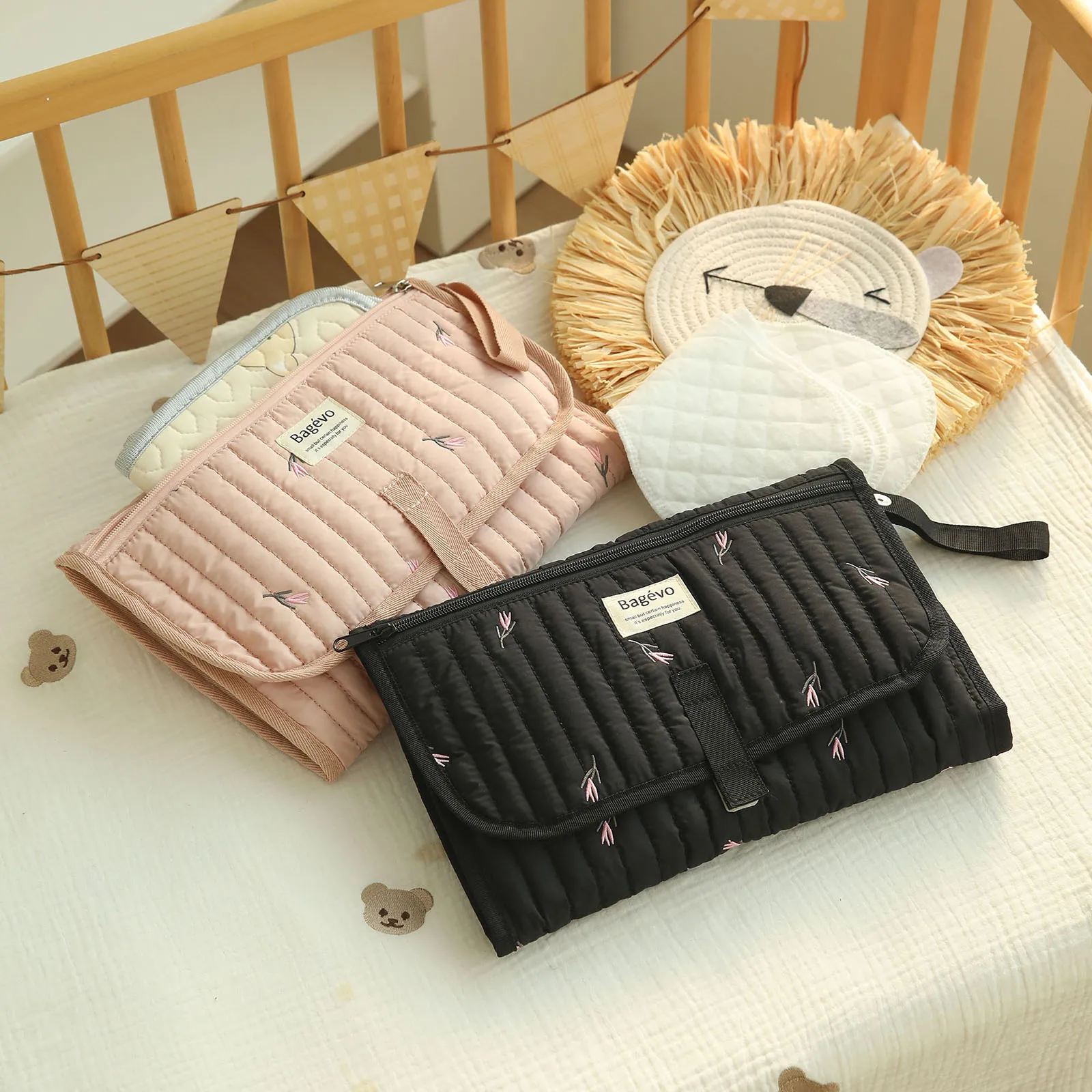 Baby Compact Diaper Changing Travel Bag with Wet Wipe Pocket Foldable Travel Diaper Mat Bag Easy-Clean for Newborn Girl &