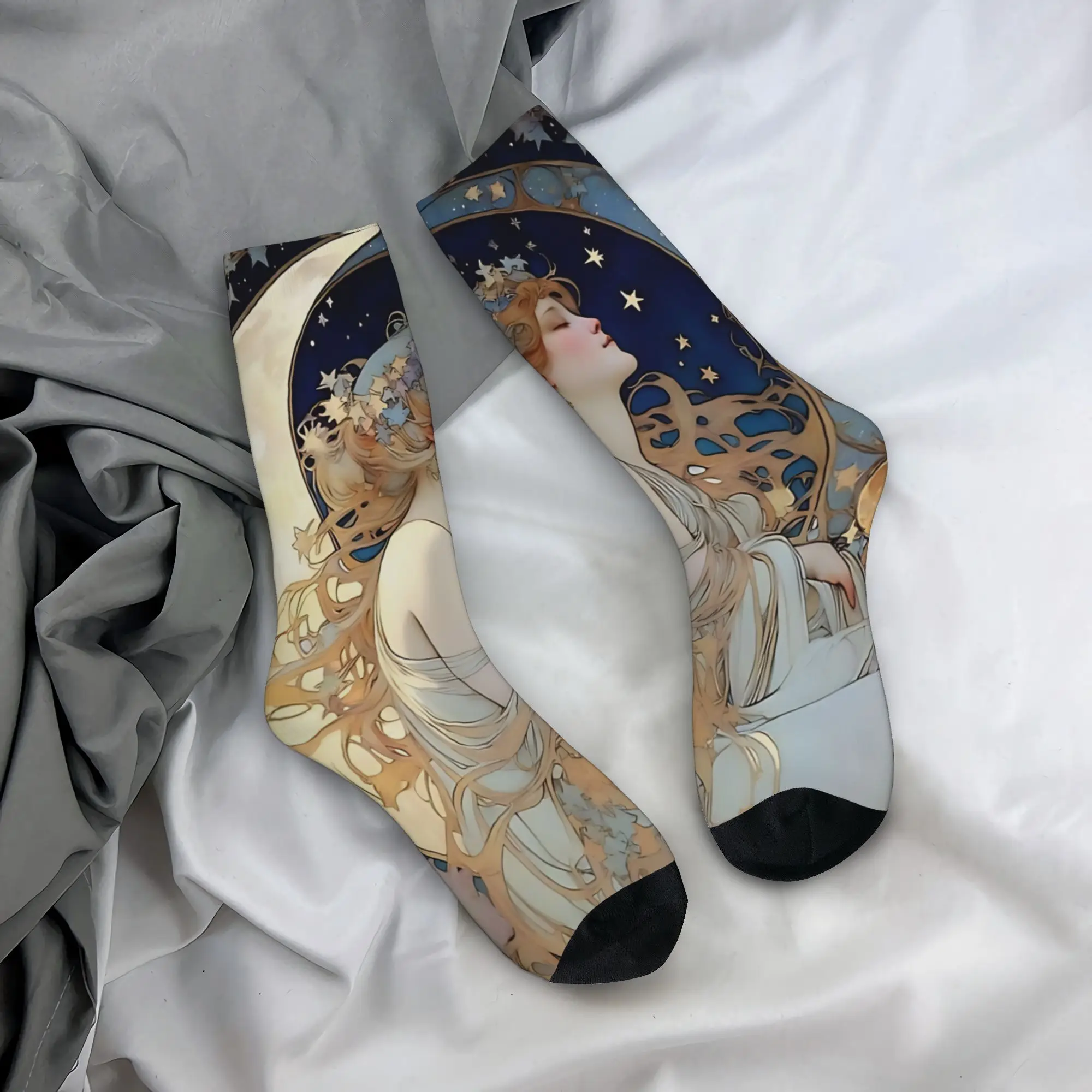 Language of Flowers Alphonse Mucha   Socks  Anti Sweat Stockings Couple Breathable Running Socks Spring Korean Printed Socks