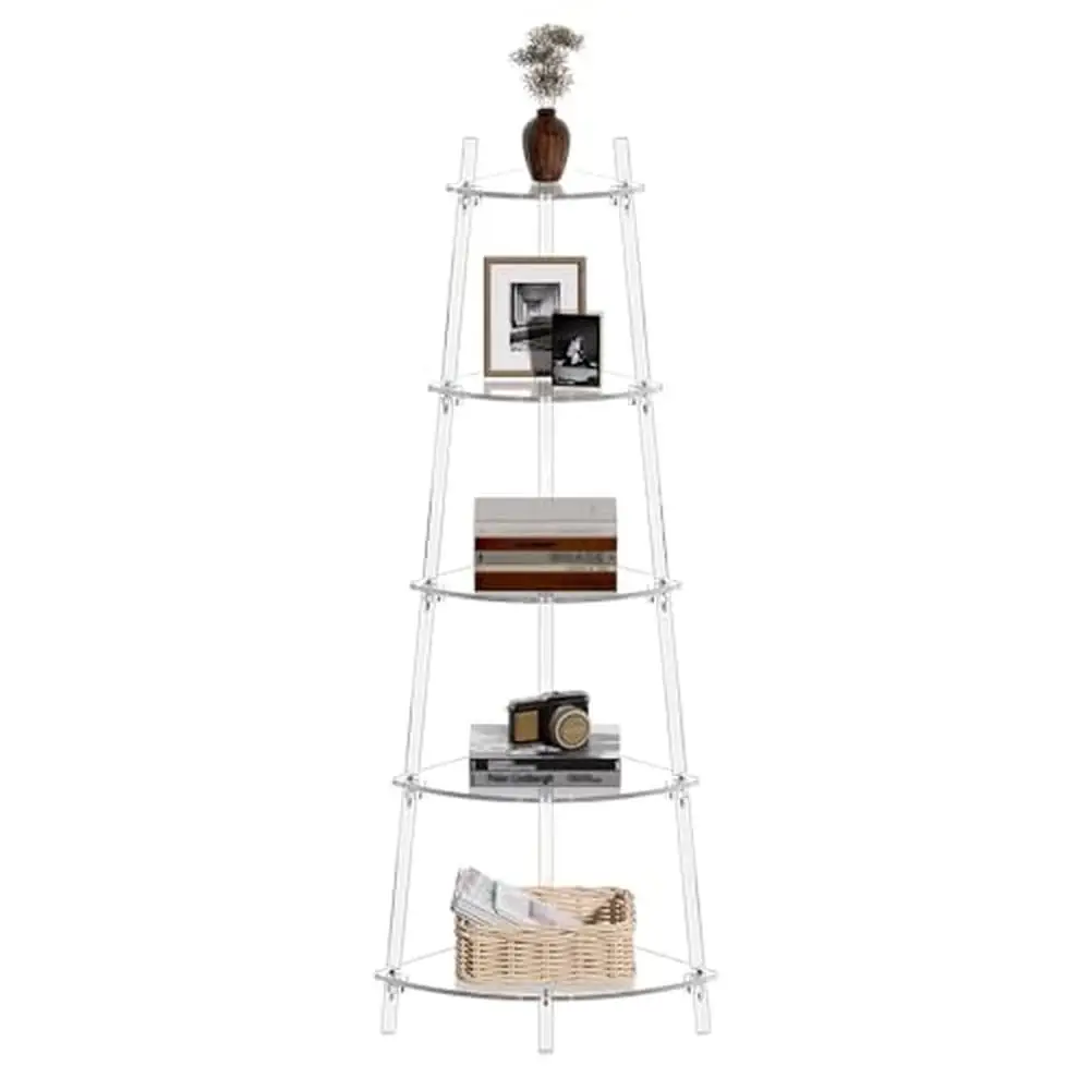 5-Tier Acrylic Corner Bookshelf Clear Ladder Design 61