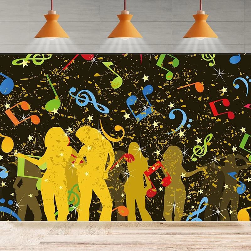 

Musical Party Photography Backdrop Colorful Music Elements Notation Music Stage Art Background Home Party Backdrop Wall Banner