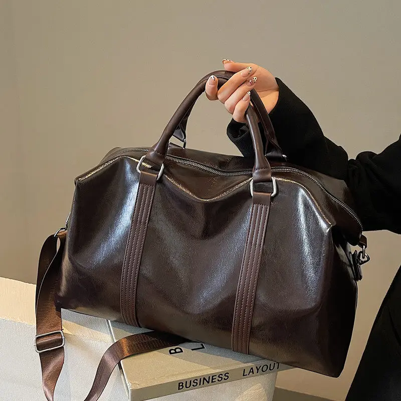 large-capacity-leather-fitness-bag-waterproof-travel-shoulder-handbag-unisex-swimming-bag-stylish-casual-oxford-fabric-bag