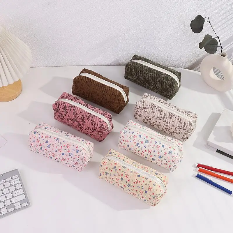 Милый пенал с принтом, эстетический ретро пенал с цветочным принтом, косметичка с цветком, большая вместительная канцелярская сумка-органайзер, принадлежности