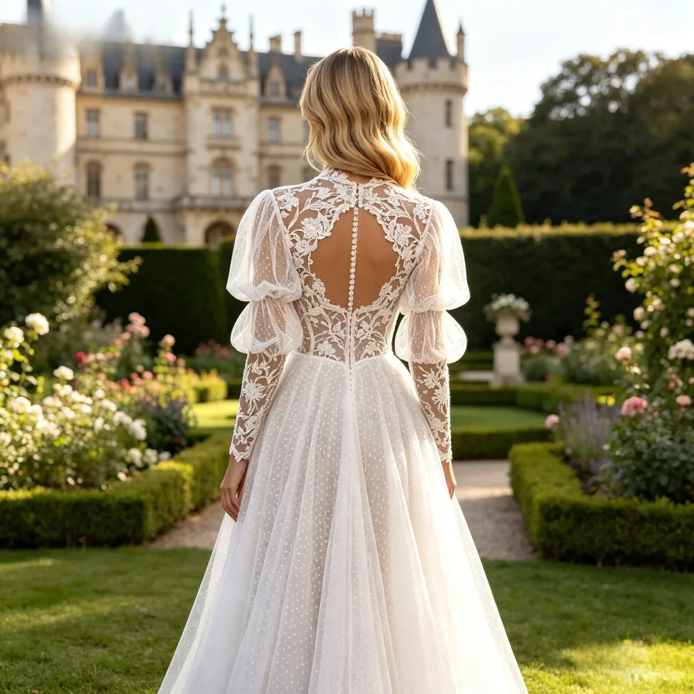Customized Sweetheart A-Line Lace Appliques Tulle Boho Wedding Dress with Jackets