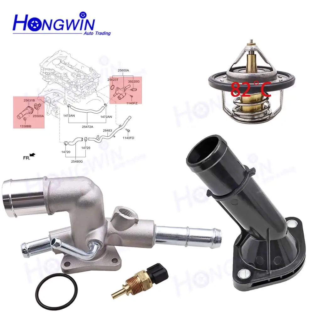 SET Coolant Thermostat Housing & Thermostat & Sensor 25600-2E000 25631-2B002 For Hyundai Elantra Hyundai Elantra GT