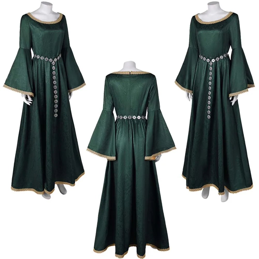 Disfraz de princesa Medieval para mujer, vestido verde oscuro, DRAGÓN DE TV 2, casa de fantasía, ropa de fiesta