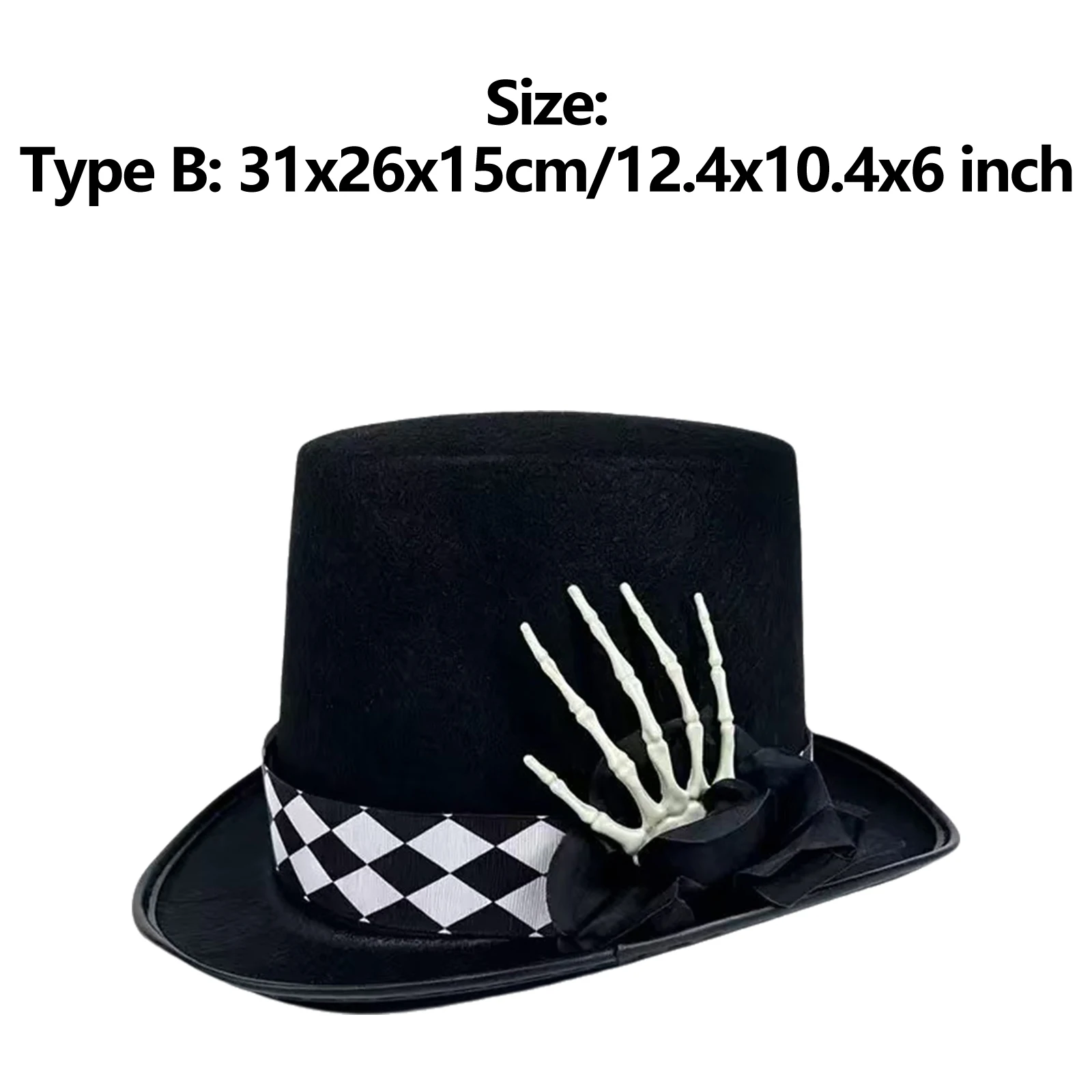 Gothic Tall Top Hat 3D Flower Decor Checkerboard Ribbon Spooky Clown Hat Costume Accessory for Adults Halloween Masquerade 6