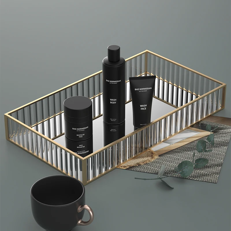

1 Gold Retro Glass Decorative Mirror Tray Jewelry Tray Service Tray Cosmetics, Cosmetics, Jewelry Storage Box Suitable for Dressing Table, Bathroom and Bedroom