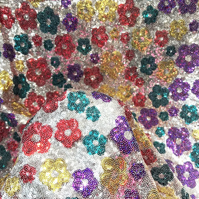 Hot Selling Plum Blossom Bead Wedding Dress Fabric Mesh Women's Dress Performance Dress Shining Fabric SC615