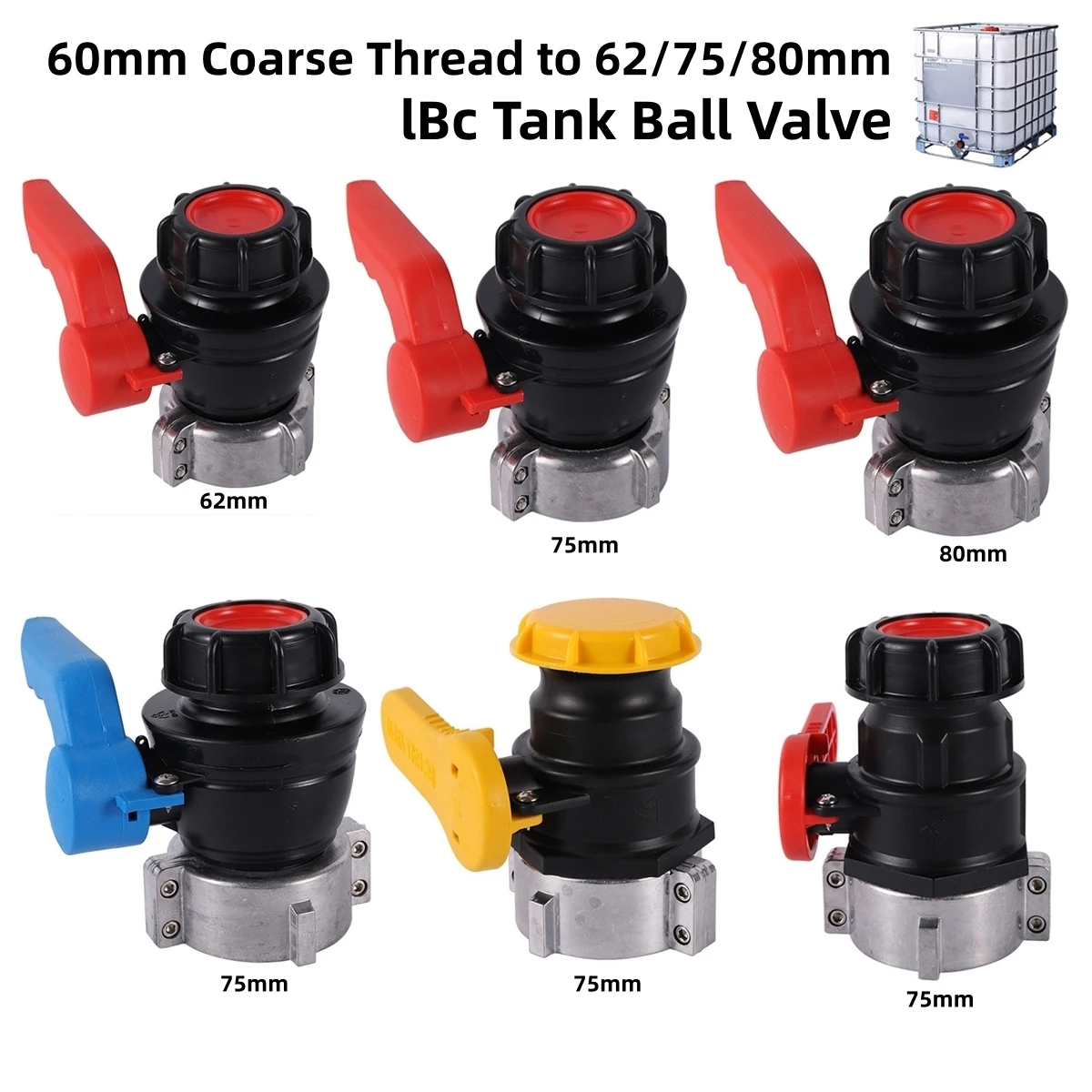 1000L Plastic Ton Bucket Fittings 62/75/ 80mm Coarse to S60mm Ball Valve Switch Acid And Alkali Resistant Ton Bucket Ball Valve