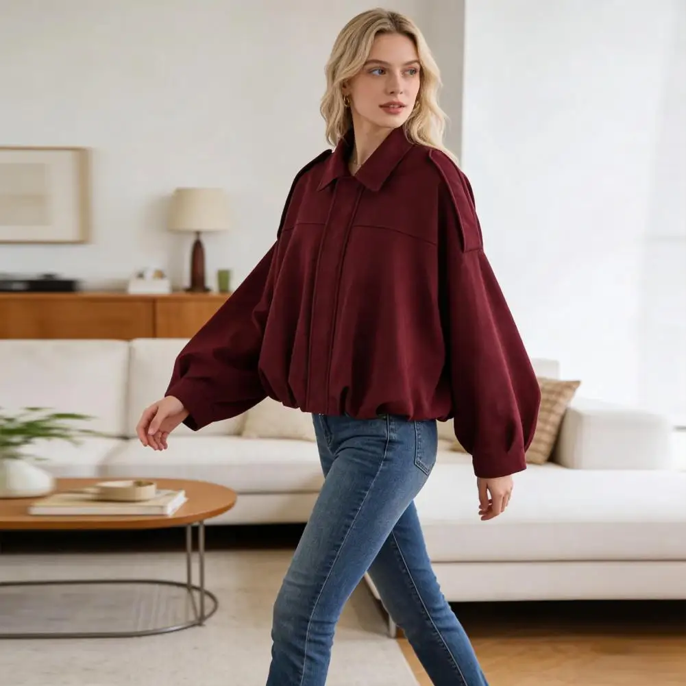 

Women's Faux Suede Jacket Oversized Long Sleeve Lapel Pilot Coat Casual Zip Up Snap Coat Fall Spring Outerwear 여자 재켓