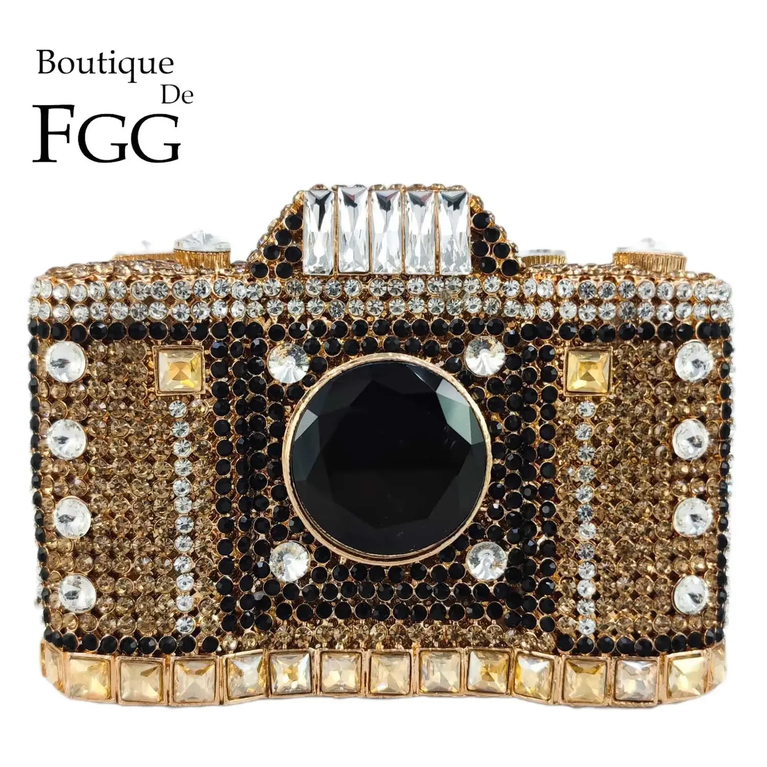 Boutique De FGG Retro Luxury Crystal Clutch Camera Clutch Bag Evening Handbags Party Dinner Rhinestone Purse Minaudiere Handbags