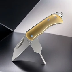 2in1 Mini Pocket Finger Knife Brass Stainless Steel Keychain Pendant Mobile Phone Card Portable Folding Knife EDC Cutter Tool