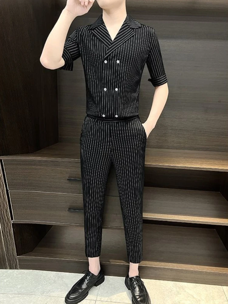

Black No Logo Shirts Pants Suits for Men Fashion 2025 Elastic New in Tops & Tees Essential Casual High Quality Man Trousers Sets