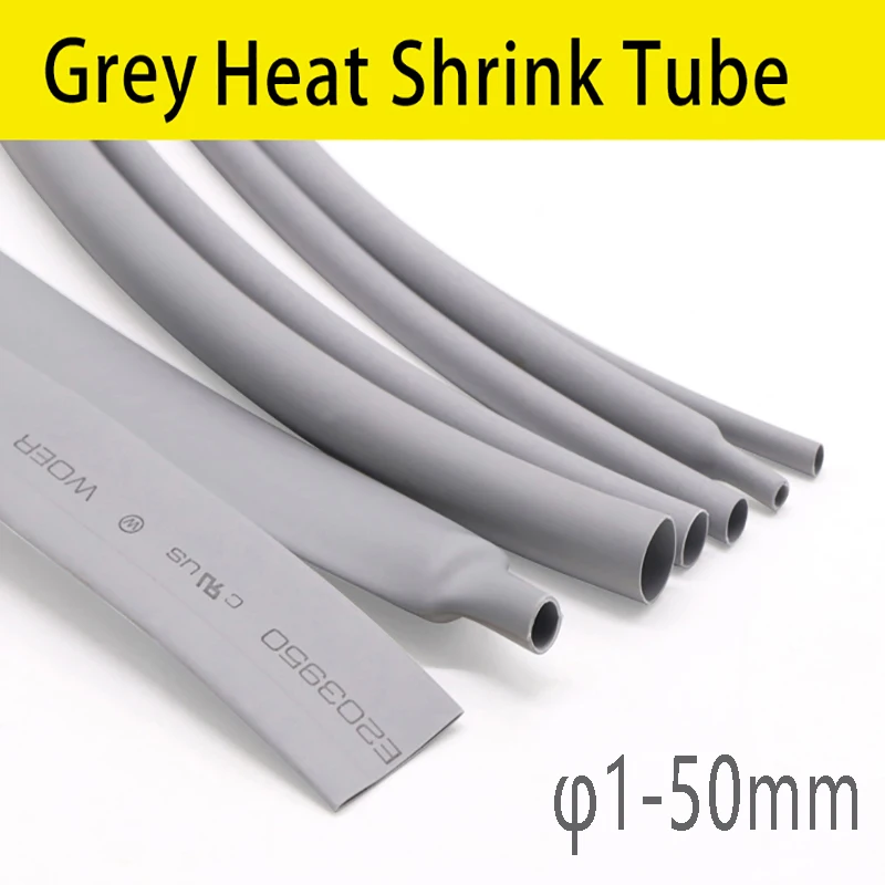 1 Meter Gray 2:1 Heat Shrink Tubing Diameter 1-50mm Environment-Friendly Shrinkable Sleeve Earphone Diy Wire