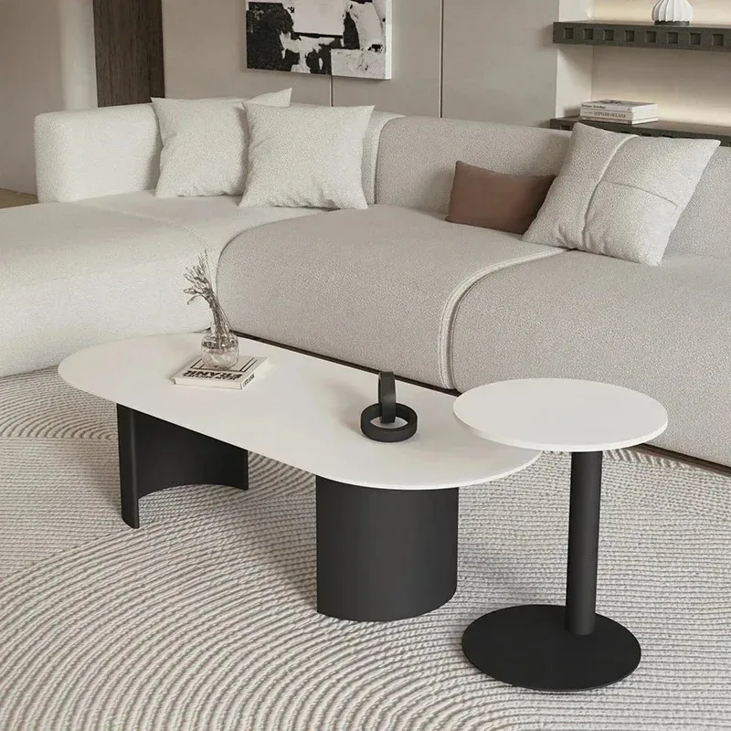 Cream Color Light Luxury Oval Coffee Table for Living Room Sintered Stone Modern Minimalist Design Living Room Meuble Furniture
