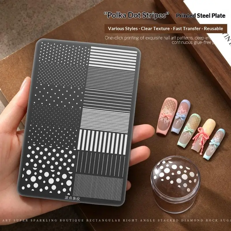 Lace Nail Art Transfer Printing Steel Plate Bowknot Polka Dots Nail Tools Bowknot Silicone Stamp Template