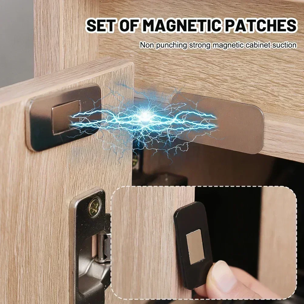 1set/5set Silver Black Magnetic Cabinet Drawer Catches Stainless Steel Door Adhesive Invisible Magnets Closet 4*2cm Tool
