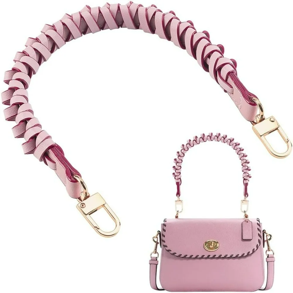 Pink Purse Chain Straps Short Braided Bag Handles PU Leather Replacement Handbag Handles 17