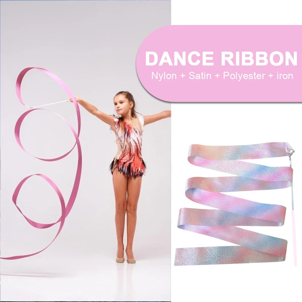 2m Professional Glitter Dance Ribbon Rhythmic Art Gymnastics Ballet Twirling Rod Stick Kid Cildren Training Equipment