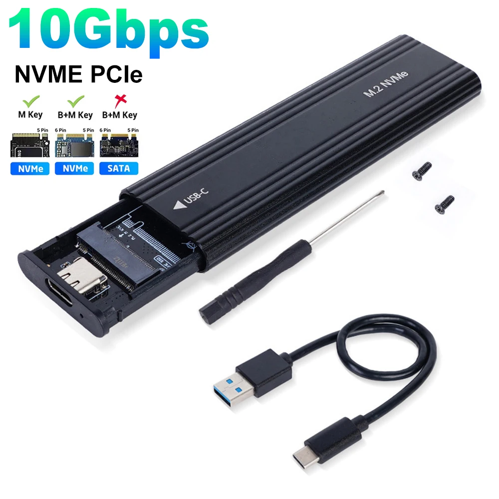 M2 SSD-Gehäuse NVME SATA Dual Protocol M.2 auf USB Typ C SSD-Gehäuseadapter NVME SATA SSD-Festplattenbox unterstützt M-Tasten und B&M-Tasten