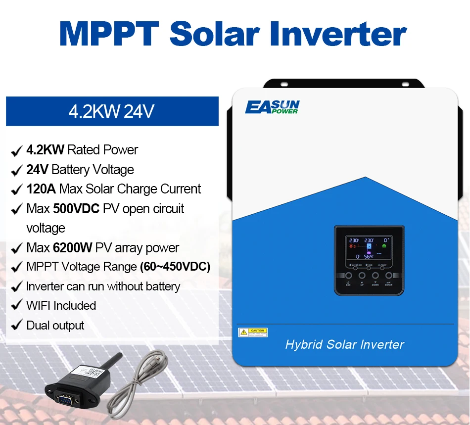 Single Phase String Inverter 6200W 6.2KVA Hybrid Solar MPPT SMH 6.2KW 48VDC Dual Output Pure Sine Wave Hybrid Solar Inverter