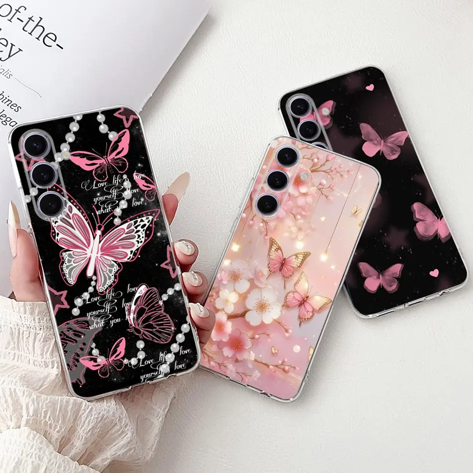 لسامسونج غالاكسي S24 5G S24FE أنيقة الأزهار القط الطباعة جراب هاتف لسامسونج S24 FE S 24 24FE لينة سيليكون بولي يوريثان حالات #1