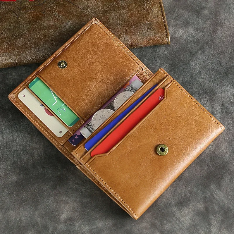 Personalized RFID Blocking Crazy Horse Leather Card Holder Wallet Custom Engraved Slim Cowhide Card Case for Men