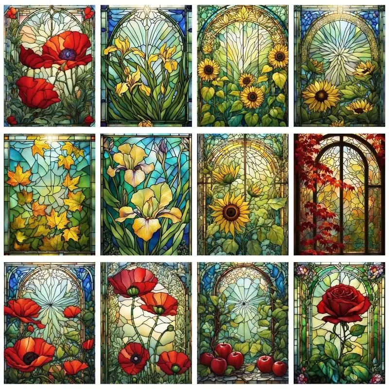 

CHENISTORY 5D Diamond Painting Red Flowers Cross Stitch Diamond Embroidery Rhinestone Mosaic Craft Kit Home Decor