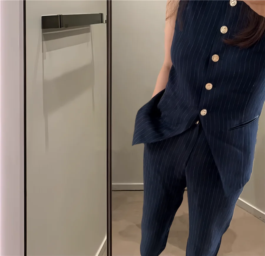 

Норманская льняная серия l, комплект в полоску королевы из волокна, модный костюм из двух предметов для мужчин и женщин, летний шикарный наряд