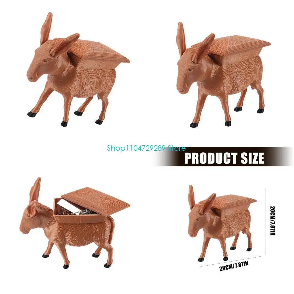 D8KE Brown Donkey Tabletop Decor Box Figurine with Covered Storage Space, Decorative Small Item Case for Tea Table, Desk Area