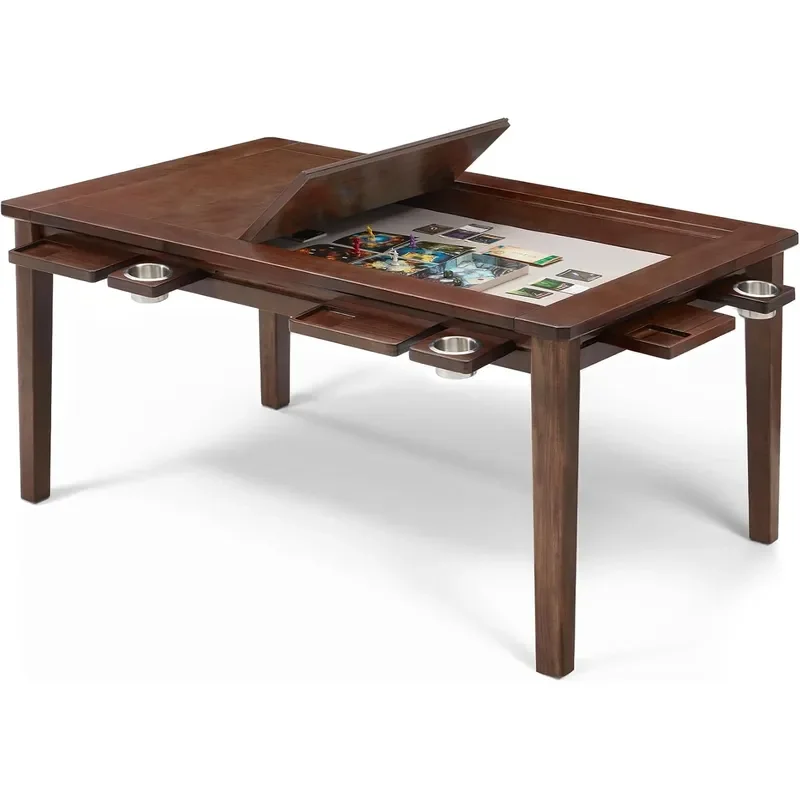 Solid Wood Board Game Table for 4-6 Players Dining Gaming Table w 54x31 Big Gaming Space and Removable Top Includes Game Mat