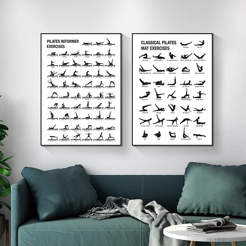 Black and White Pilates Simple Wall Art, HD Canvas Print Poster, Suitable for Home, Room, Classroom Decoration Painting