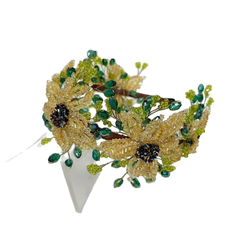 New Hand Woven Sunflower Flower Headband Hair Hoop Ultra Shiny Crystal Hairbands Headwear Exquisite Women Hair Clip Accessories