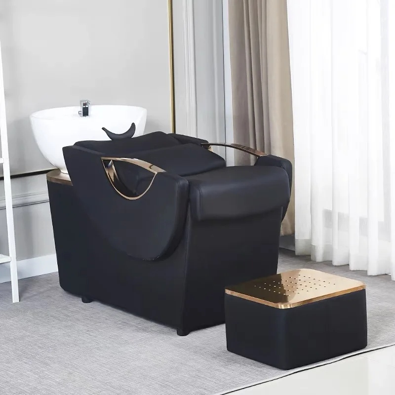 Gold stainless steel frame synthetic leather shampoo chair for hair beauty salon massage barber shop