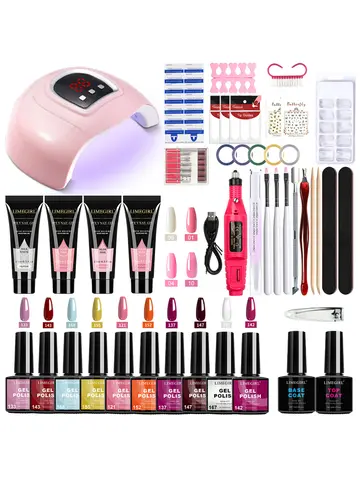 LIMEGIRL Gel Nail Polish Kit UV Soak Gel Base Coat Polishing Tool with LED Light and Nail Drill Semi-Permanent Gel Varnish Kit
