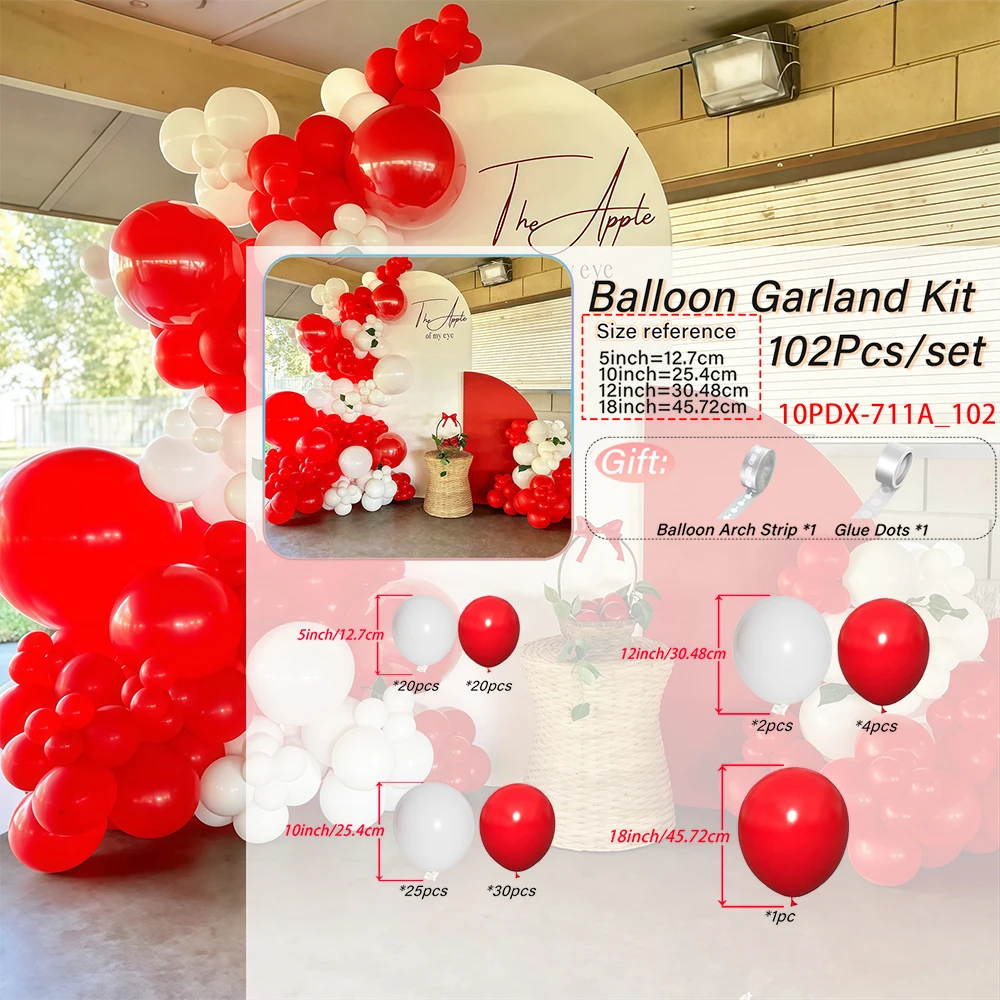 طقم قوس بالون أحمر وأبيض وذهبي، يستخدم لحفلات أعياد الميلاد وحفلات الزفاف وعيد الميلاد وديكور السنة الجديدة وديكور العطلة