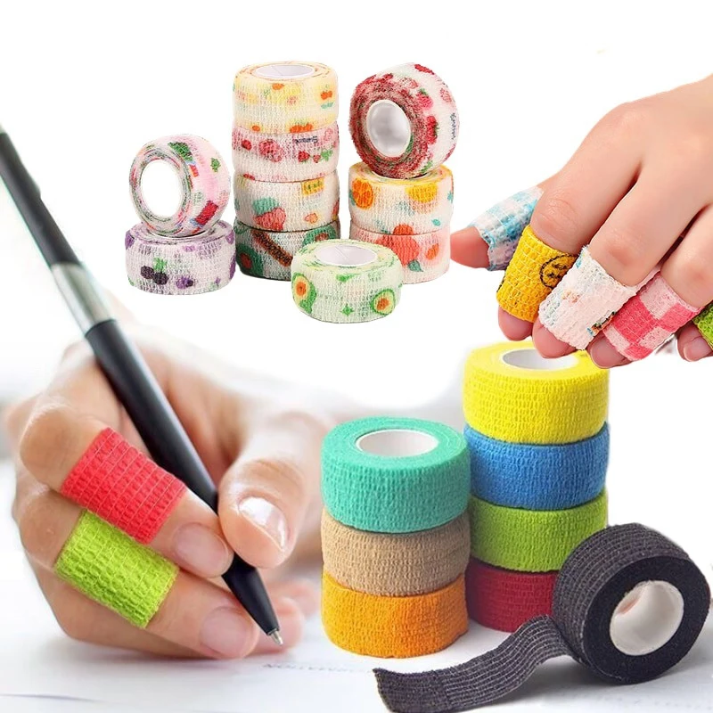 

5pcs Finger Guard Bandage Writing Printed Medical Self-Adhesive Bandage Sports Tape Non-Woven Elastic Pet Tattoo Bandage