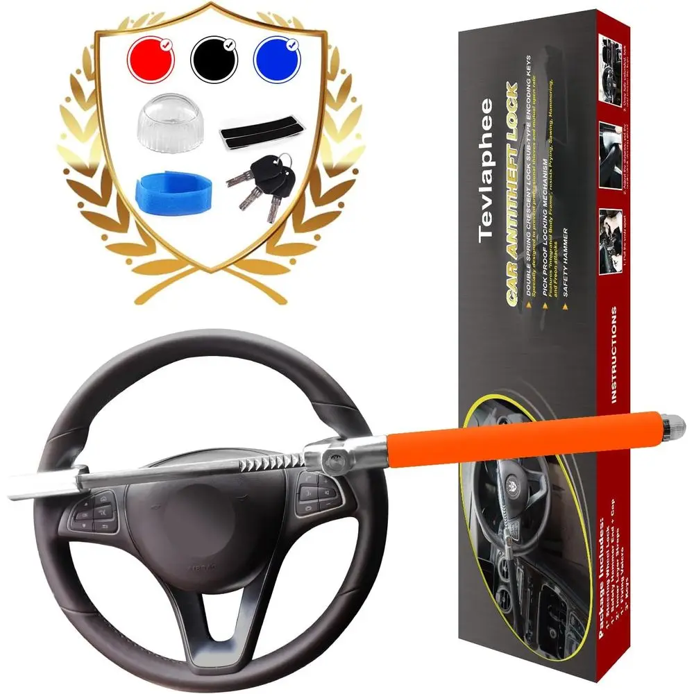 

Adjustable Heavy Duty Car Steering Wheel Lock with 3 Keys and Orange Window Breaker