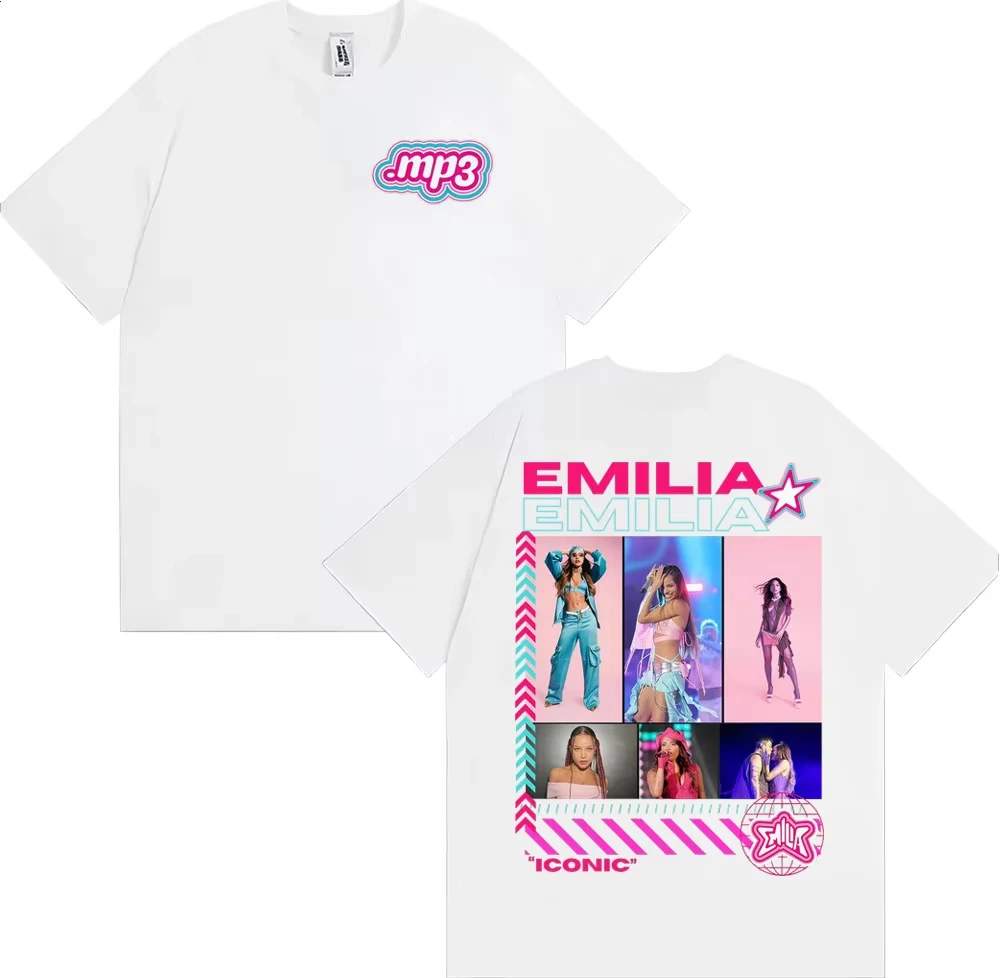 Harajuku الموضة الجمالية تي شيرت الرجال والنساء القطن عالية الجودة تي شيرت إميليا Mernes MP3 ألبوم جولة نمط تي شيرت #4