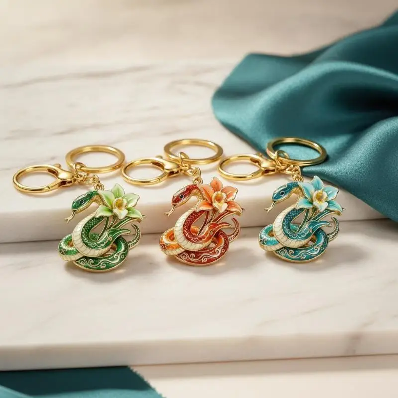 Light Luxury Elegant Spirit Snake Jade Orchid Keychain Pendant Vintage Necklace for Graduation Gift for Girls
