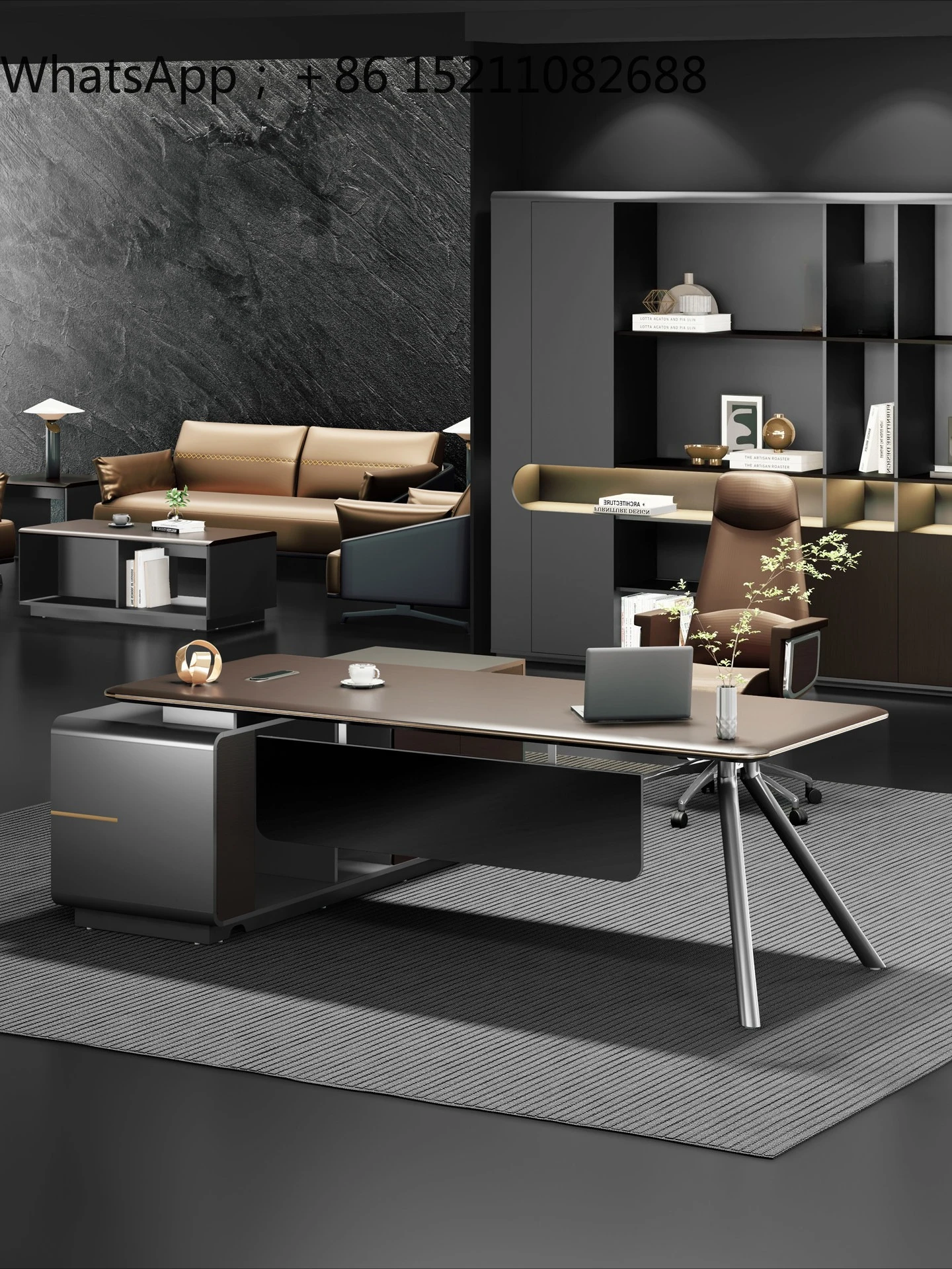 LLY Light Luxury Premium Boss Desk High-end Office Furniture E0 Skin Lifting Manager Desk