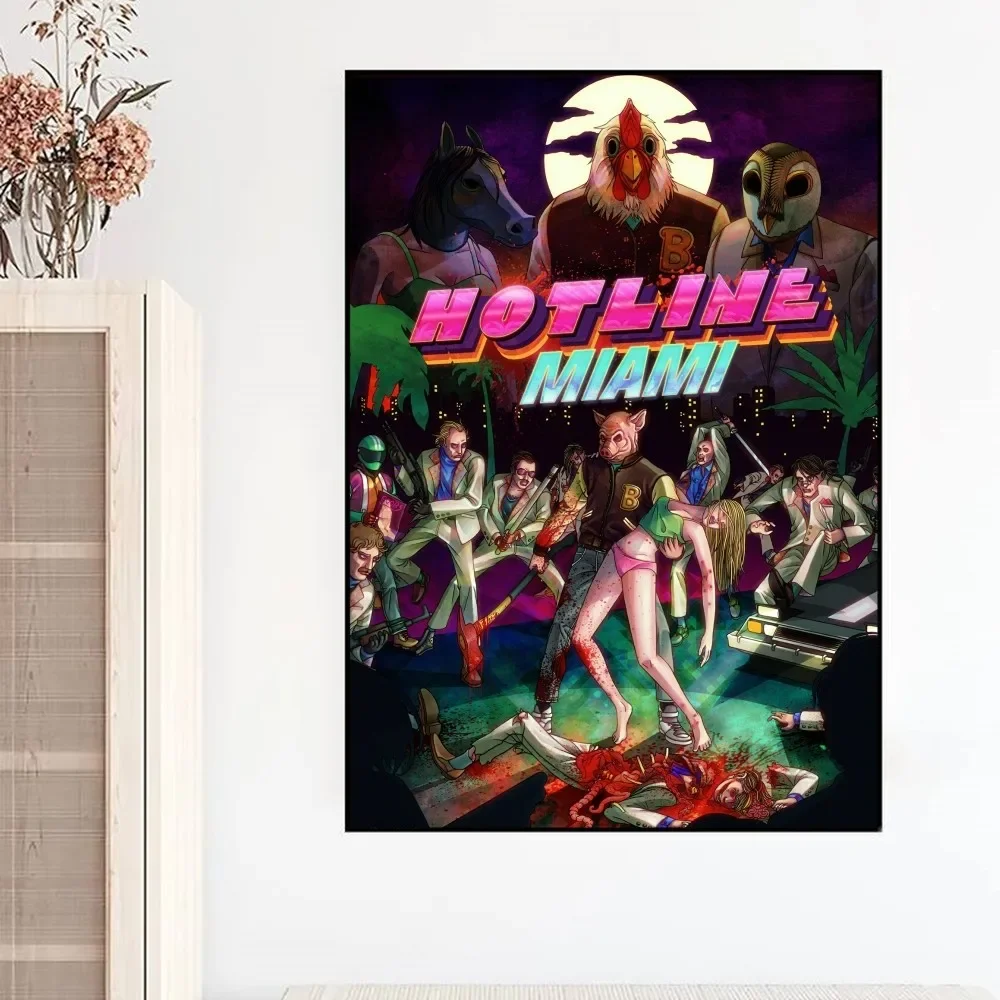 الخط الساخن ميامي لعبة فيديو المشارك قماش اللوحة الحديثة غرفة المعيشة المنزلي غرفة نوم دراسة بار الرجعية الديكور جدار الفن هدية #2