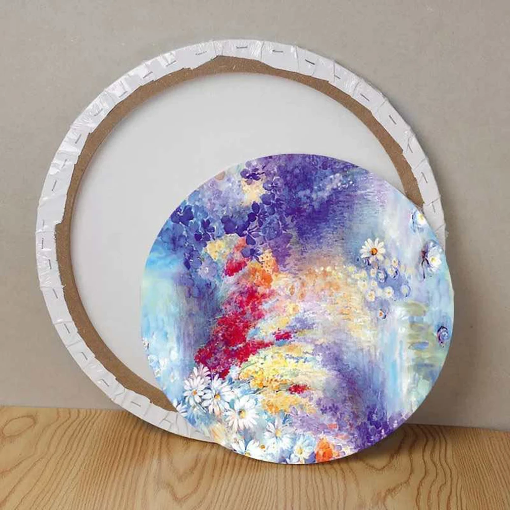 

2 Pcs Round Oil Painting Frame Wood Artist Stretched Canvas Cotton Panels for Wooden Frames