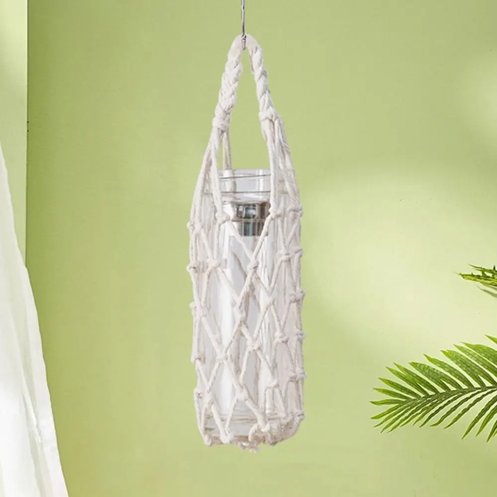 Hand Woven Water Cup Mesh Bag Portable Water Bottle Cover Can Be Suspended Pouch Visible Bag Cotton Rope Cup Accessories