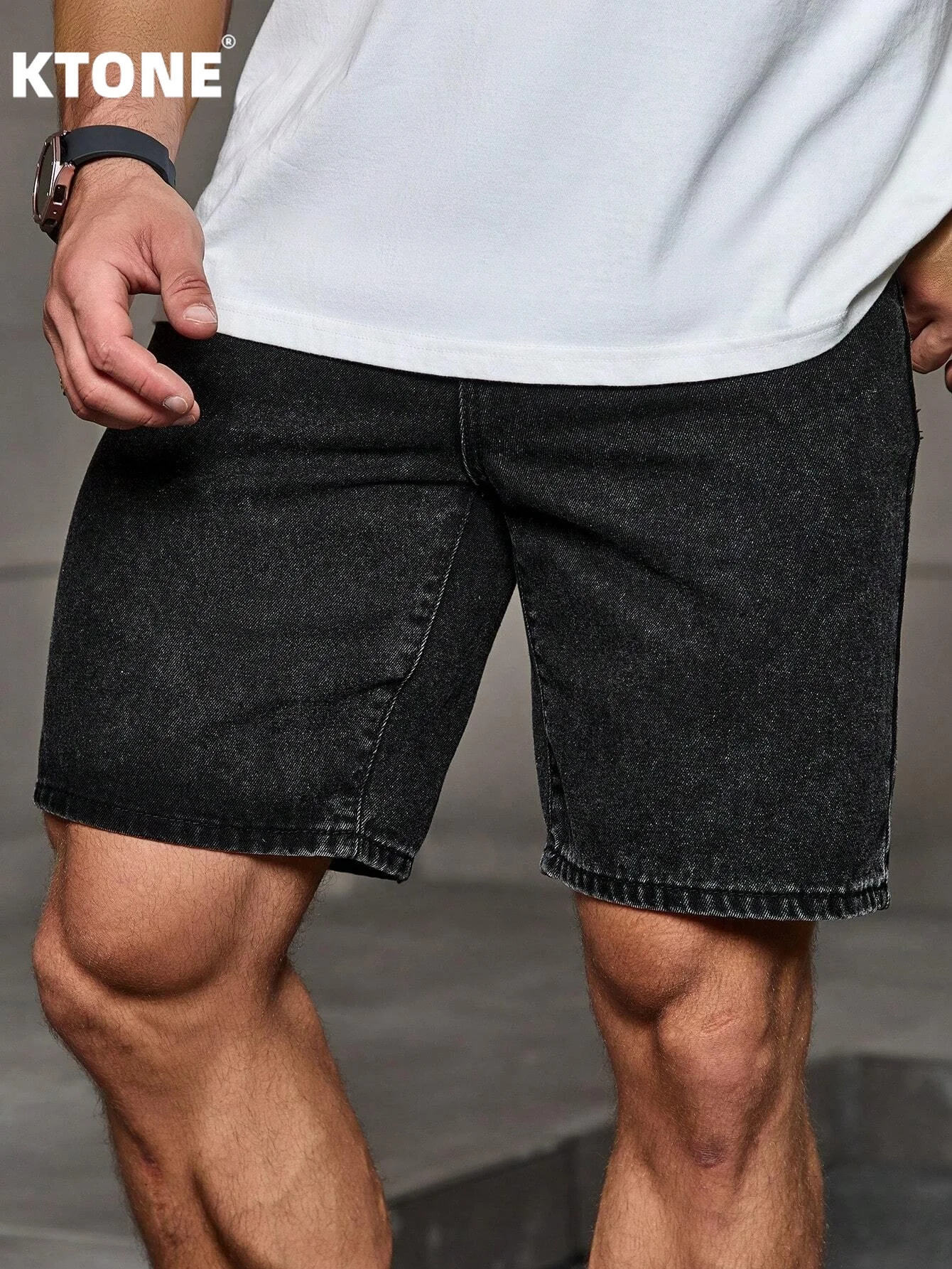 

Fashion solid black non stretch denim jorts for men loose casual fit daily streetwear comfortable straight leg short pants