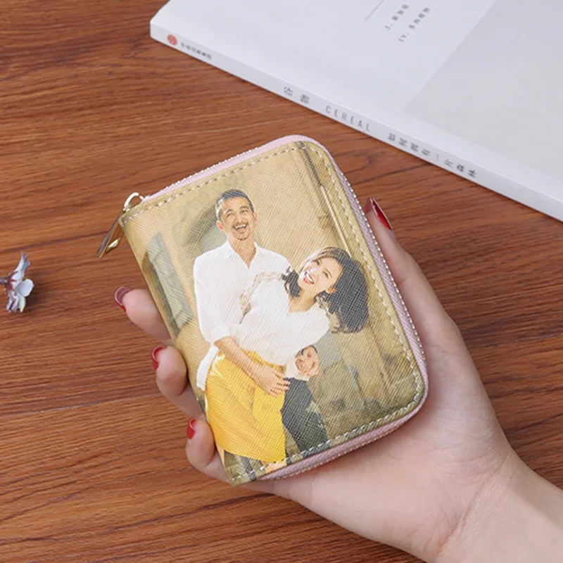 Credit Card Holder Print Two Pictures Short Wallet Zipper Women Men Gift for Her Girl Mother Personalized Custom Photos Wallets